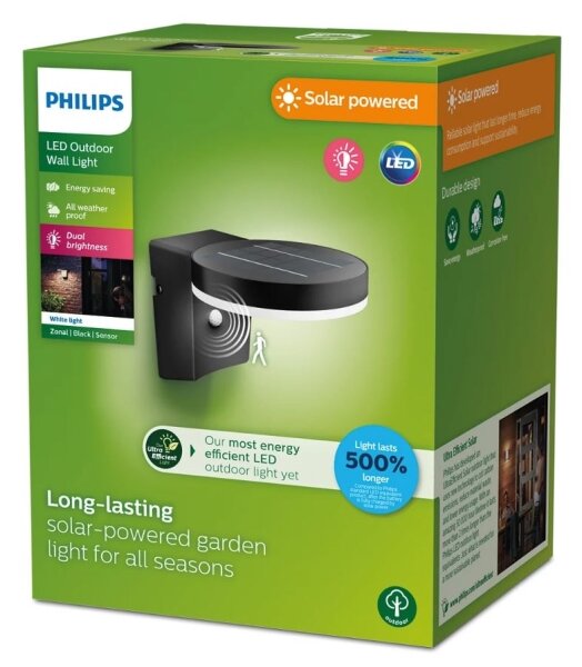 Philips - LED Solárne nástenné svietidlo so senzorom ZONAL LED/1,3W/3,7V IP44