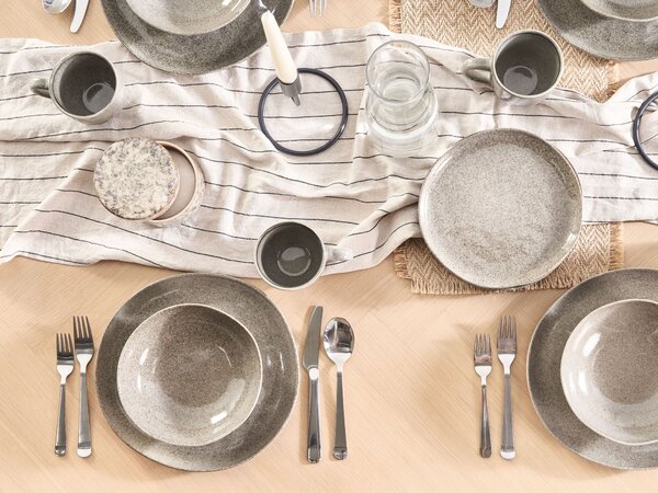 Sada 4 dezertných tanierov sivá kamenina kaolín reaktívna glazúra ručná výroba kuchyňa jedáleň