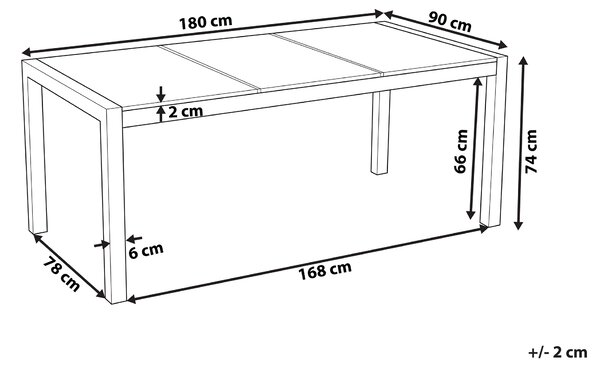 Záhradný jedálenský stôl čierna trojdielna žulová doska 180 x 90 cm pre 6 osôb strieborné nohy z nehrdzavejúcej ocele