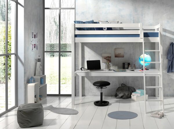 Biela vyvýšená detská posteľ z borovicového dreva 90x200 cm PINO – Vipack