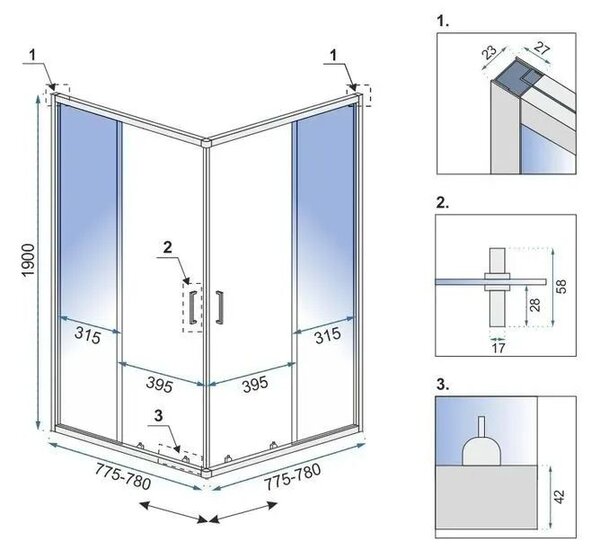 Štvorcový sprchovací kút REA CITY 80x80 zlatá kartáčovaná/transparent - bez vaničky