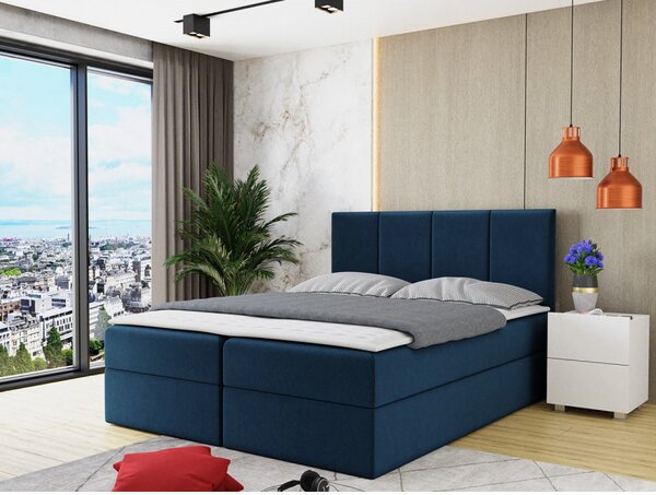 Kontinentálna manželská posteľ 160x200 CARMELA - modrá + topper ZDARMA