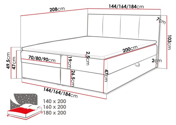 Kontinentálna manželská posteľ 160x200 CARMELA - béžová + topper ZDARMA