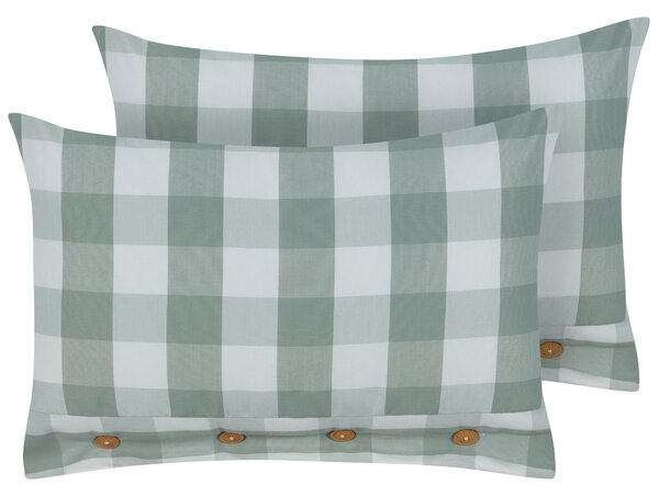 Sada 2 dekoratívnych vankúšov mätová zelená tkanina 40 x 60 cm károvaný vzor štýl chaty textil doplnky