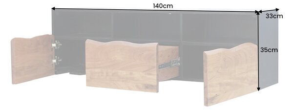 Dizajnový závesný TV stolík Maalik 140 cm akácia