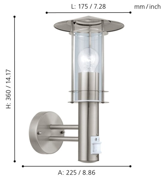 EGLO 30185 - Senzorové vonkajšie nástenné svietidlo LISIO 1xE27/60W/230V IP44
