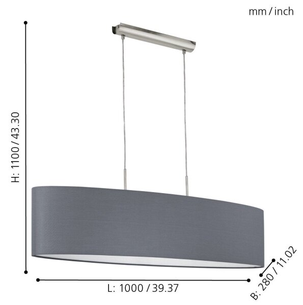 Eglo 31586 - Luster na lanku PASTERI 2xE27/60W/230V