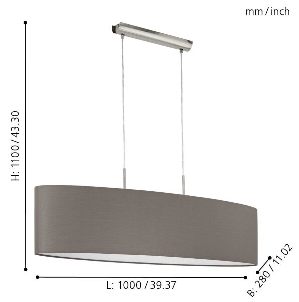Eglo 31587 - Luster na lanku PASTERI 2xE27/60W/230V