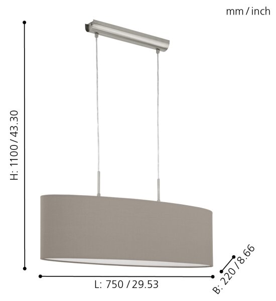 Eglo 31581 - Luster na lanku PASTERI 2xE27/60W/230V