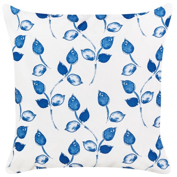Sada 2 záhradných vankúšov biela a modrá polyester 45 x 45 cm vzor listov moderný dizajn dekoračný vankúš