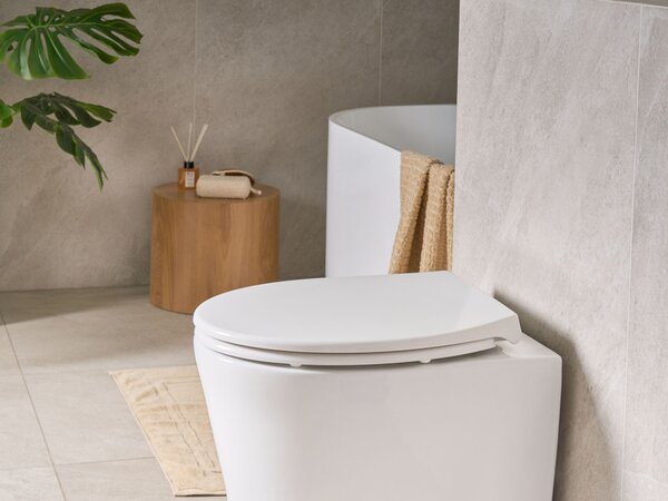 WC doska s pomalým sklápaním biela MDF lesklý povrch 45 x 37 cm ľahko odnímateľná kúpeľňové doplnky tradičný štýl kúpeľňa toaleta