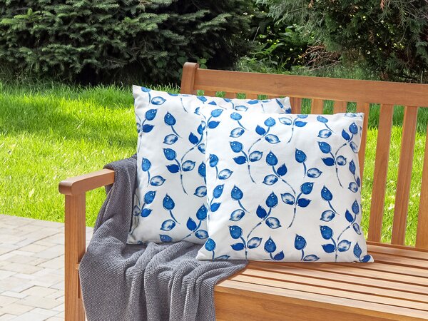 Sada 2 záhradných vankúšov biela a modrá polyester 45 x 45 cm vzor listov moderný dizajn dekoračný vankúš