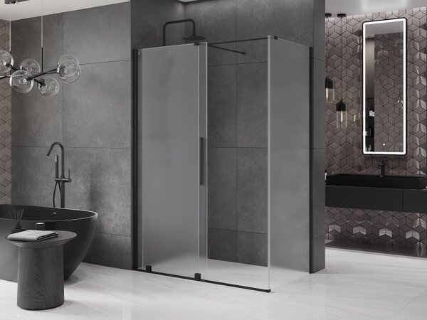 Mexen Velar, sprchový kút s posuvnými dverami 130 x 70 cm, 8mm sklo námraza, čierna matná, 871-130-070-31-70