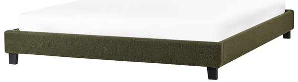 Posteľ čalúnená tmavozelená buklé 180 x 200 cm rám postele s roštom bez čela spálňa moderný minimalistický štýl