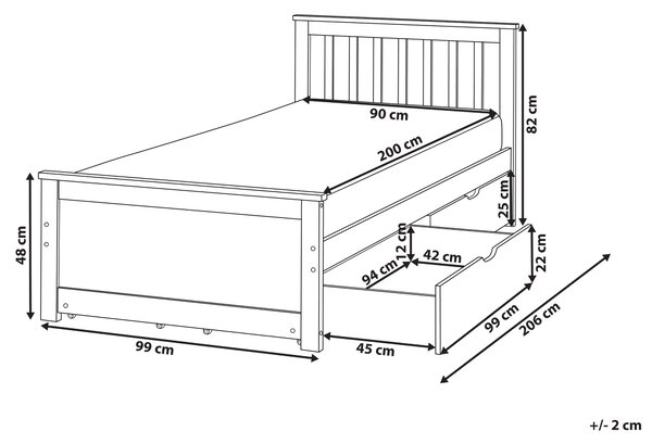 Posteľ biela borovicové drevo MDF 90 x 200 cm s čelom úložný priestor 4 zásuvky minimalistický škandinávsky štýl spálňa detská izba