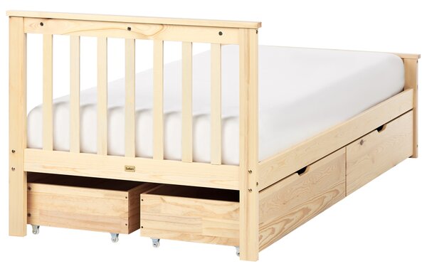 Posteľ svetlohnedá borovicové drevo MDF 90 x 200 cm s čelom úložný priestor 4 zásuvky minimalistický škandinávsky štýl spálňa detská izba