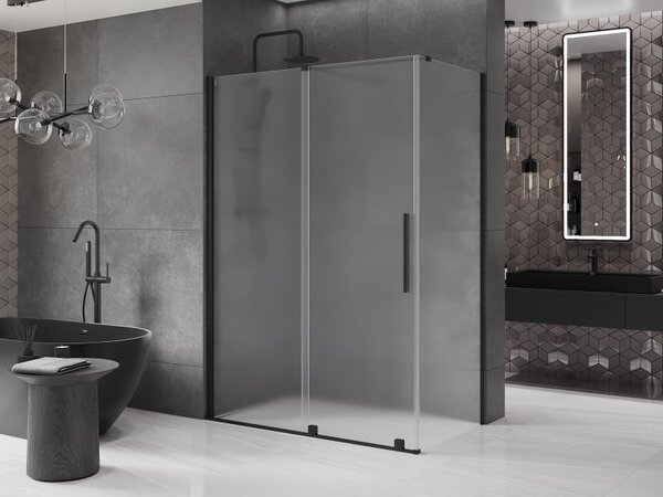 Mexen Velar, sprchový kút s posuvnými dverami 130 x 70 cm, 8mm sklo námraza, čierna matná, 871-130-070-31-70