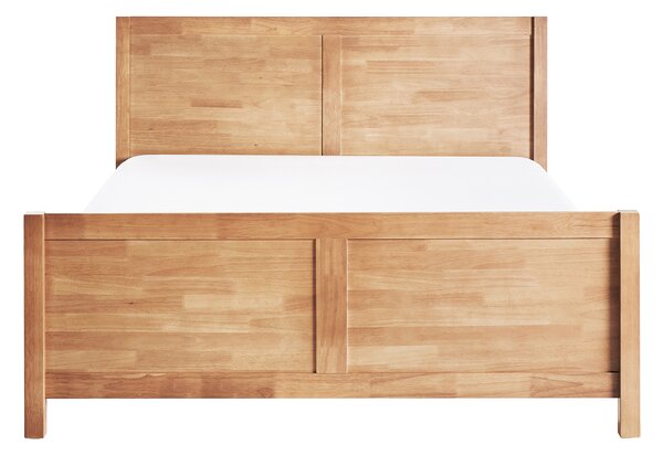 Posteľ svetlohnedá kaučukové drevo 140 x 200 cm rám postele s čelom lamelový rošt minimalistický rustikálny štýl
