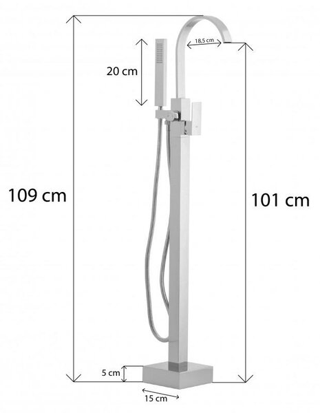 Erga Enzo, voľne stojaca vaňová batéria h-1090, chrómová, ERG-YKA-BS.ENZO