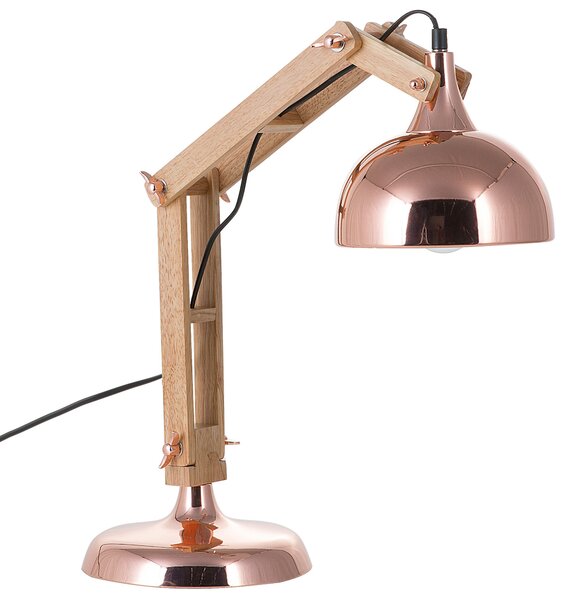 Stolná lampa medená svetlé drevo 53 cm kovové tienidlo nastaviteľné rameno kancelárska lampa moderný škandinávsky štýl kancelária