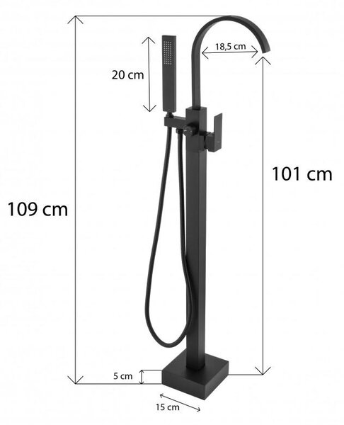 Erga Enzo, voľne stojaca vaňová batéria h-1090, čierna matná, ERG-YKA-BS.ENZO-BLK