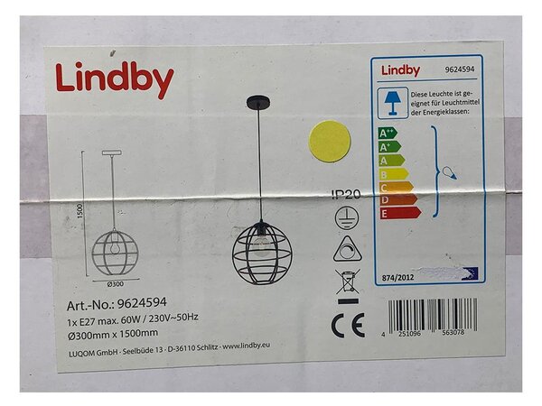 Lindby Lindby - Luster na lanku BEKIRA 1xE27/60W/230V LW1481 + záruka 3 roky zadarmo