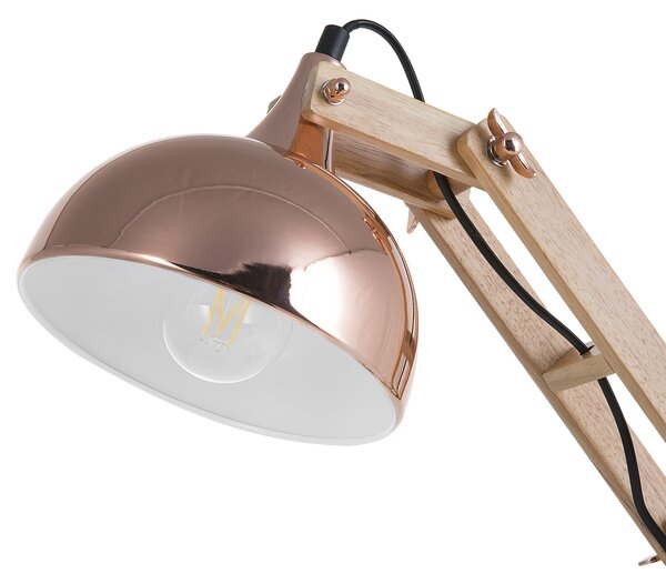 Stolná lampa medená svetlé drevo 53 cm kovové tienidlo nastaviteľné rameno kancelárska lampa moderný škandinávsky štýl kancelária