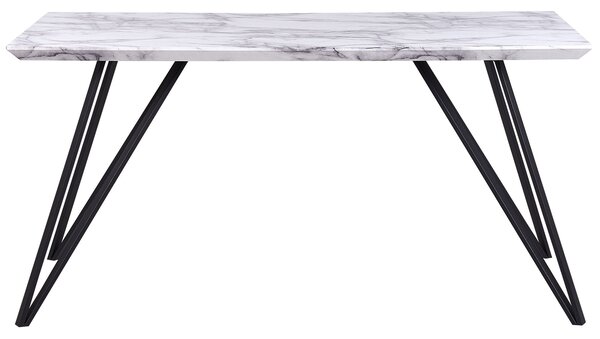 Jedálenský stôl biela a čierna 150 x 80 cm MDF vrchná doska mramorový efekt kovové nohy glamour štýl kuchyňa jedáleň