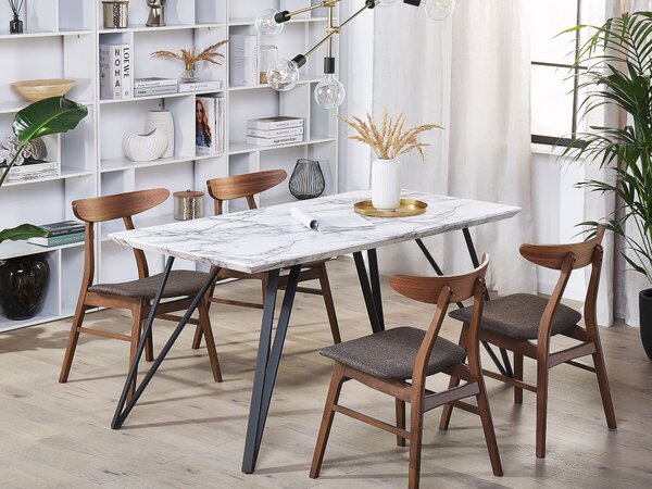 Jedálenský stôl biela a čierna 150 x 80 cm MDF vrchná doska mramorový efekt kovové nohy glamour štýl kuchyňa jedáleň