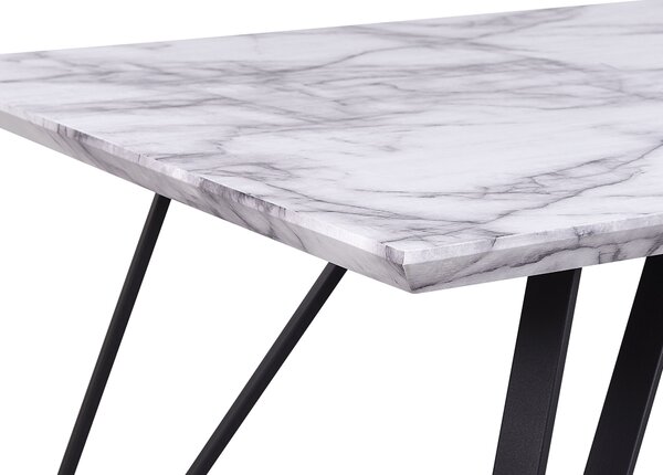 Jedálenský stôl biela a čierna 150 x 80 cm MDF vrchná doska mramorový efekt kovové nohy glamour štýl kuchyňa jedáleň