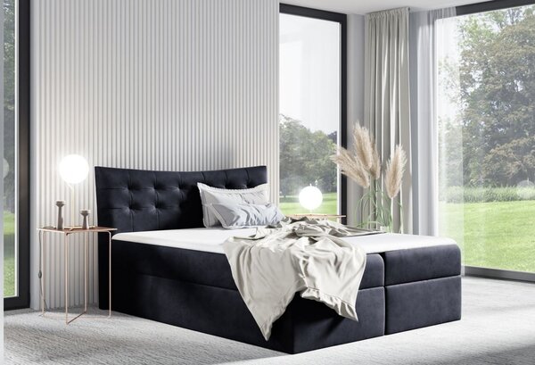Čalúnená posteľ HILA - 180x200, čierna + topper ZDARMA