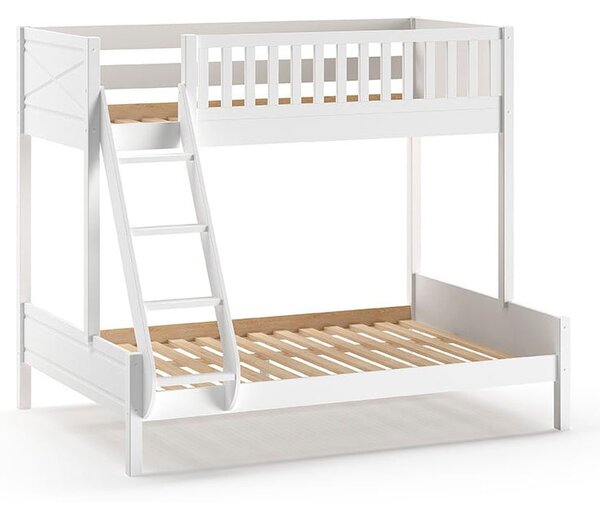 Biela poschodová detská posteľ z borovicového dreva s úložným priestorom 140x200/90x200 cm SCOTT – Vipack