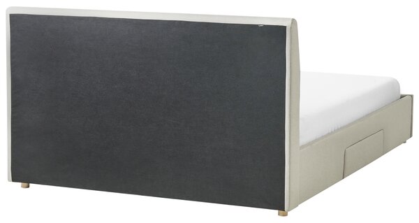 Čalúnená posteľ s úložným priestorom béžová látkové čalúnenie 180 x 200 cm so zásuvkami moderný škandinávsky dizajn