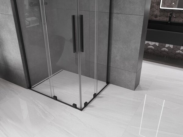 Mexen Velar L Duo, sprchový kút s posuvnými dverami 90 x 80 cm, 8mm číre sklo, čierna matná, 871-090-080-02-03-70