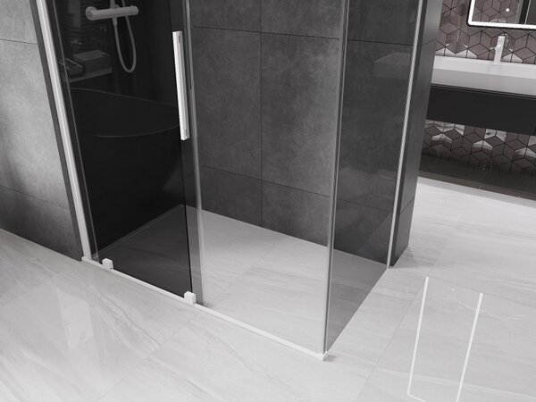 Mexen Velar, sprchový kút s posuvnými dverami 130 x 70 cm, 8mm šedé sklo, biela matná, 871-130-070-41-20
