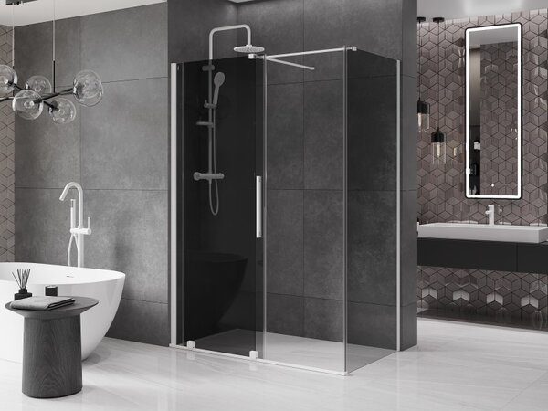 Mexen Velar, sprchový kút s posuvnými dverami 130 x 70 cm, 8mm šedé sklo, biela matná, 871-130-070-41-20