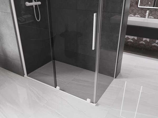 Mexen Velar, sprchový kút s posuvnými dverami 130 x 70 cm, 8mm šedé sklo, biela matná, 871-130-070-41-20