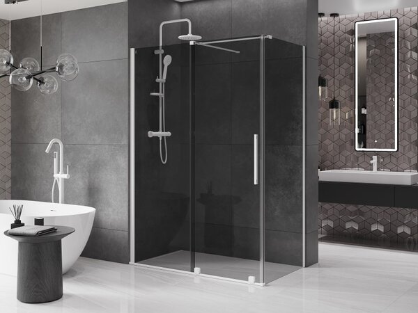 Mexen Velar, sprchový kút s posuvnými dverami 130 x 70 cm, 8mm šedé sklo, biela matná, 871-130-070-41-20