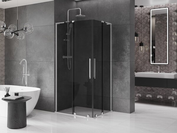 Mexen Velar L Duo, sprchový kút s posuvnými dverami 90 x 80 cm, 8mm šedé sklo, chrómová, 871-090-080-02-43-01