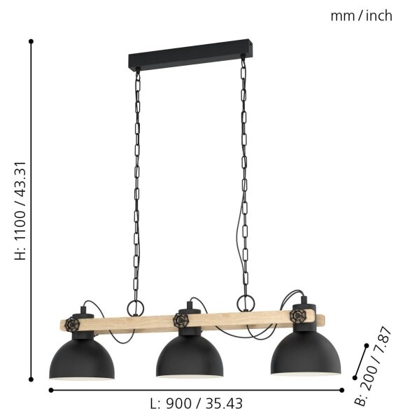 Eglo 79896 - Luster na reťazi LUBENHAM 3xE27/28W/230V