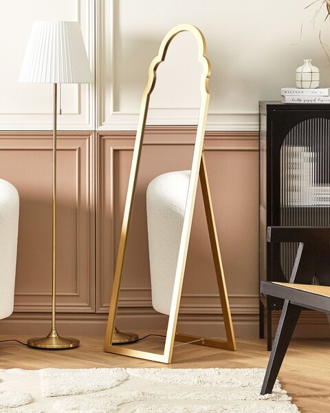 Stojace zrkadlo zlaté MDF rám sklo 40 x 150 cm vysoké so stojanom moderný dizajn