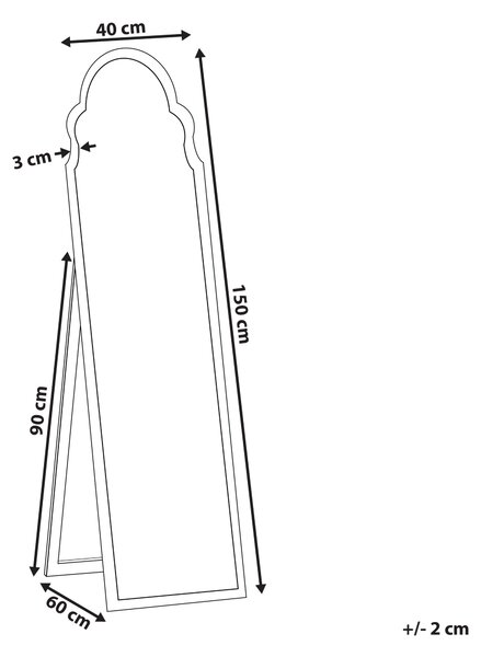 Stojace zrkadlo zlaté MDF rám sklo 40 x 150 cm vysoké so stojanom moderný dizajn
