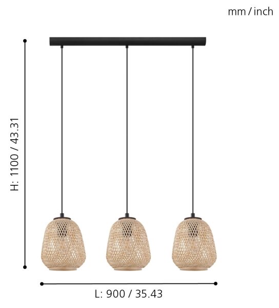 Eglo 43262 - Luster na lanku DEMBLEBY 3xE27/40W/230V