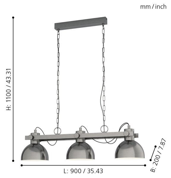 Eglo 43168 - Luster na reťazi LUBENHAM 3xE27/28W/230V