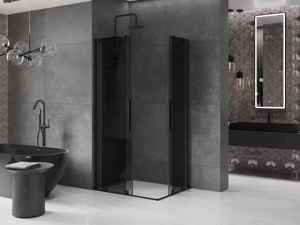 Mexen Velar L Duo, sprchový kút s posuvnými dverami 100 x 90 cm, 8mm šedé sklo, čierna matná, 871-100-090-02-43-70