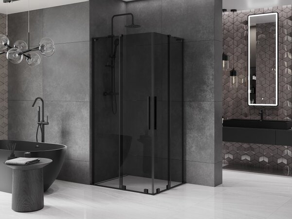 Mexen Velar L Duo, sprchový kút s posuvnými dverami 100 x 90 cm, 8mm šedé sklo, čierna matná, 871-100-090-02-43-70