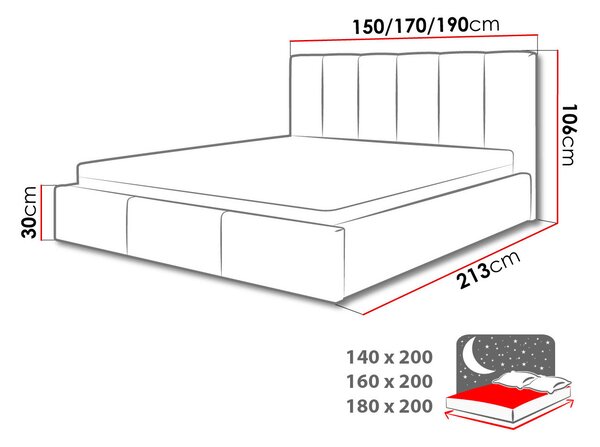 Čalúnená manželská posteľ 180x200 LUBBOCK 1 - tmavosivá