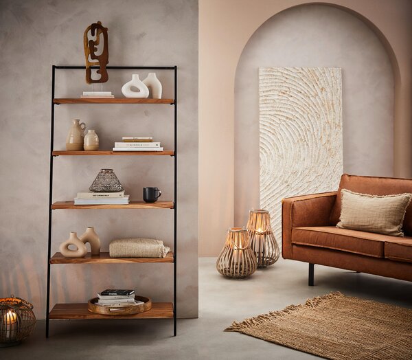 REGÁL, čierna, farba akácie, železo, akácia, 80/170/35 cm Ambia Home - Regály