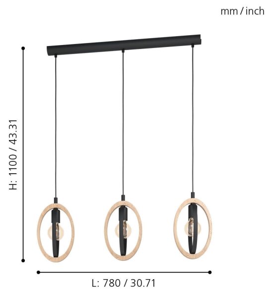 Eglo 43462 - Luster na lanku BASILDON 3xE27/40W/230V