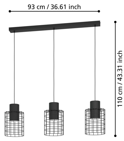 Eglo 43626 - Luster na lanku MILLIGAN 3xE27/40W/230V čierna